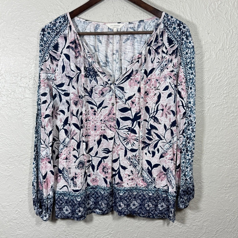 Lucky Brand Babydoll Peasant Top Sm‎ Cotton Modal Western Boho Festival Cowgirl